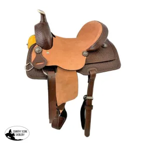 13" Barrel Style Hard Seat Youth Saddle with basket tooling.. (Semi-QH Bars)