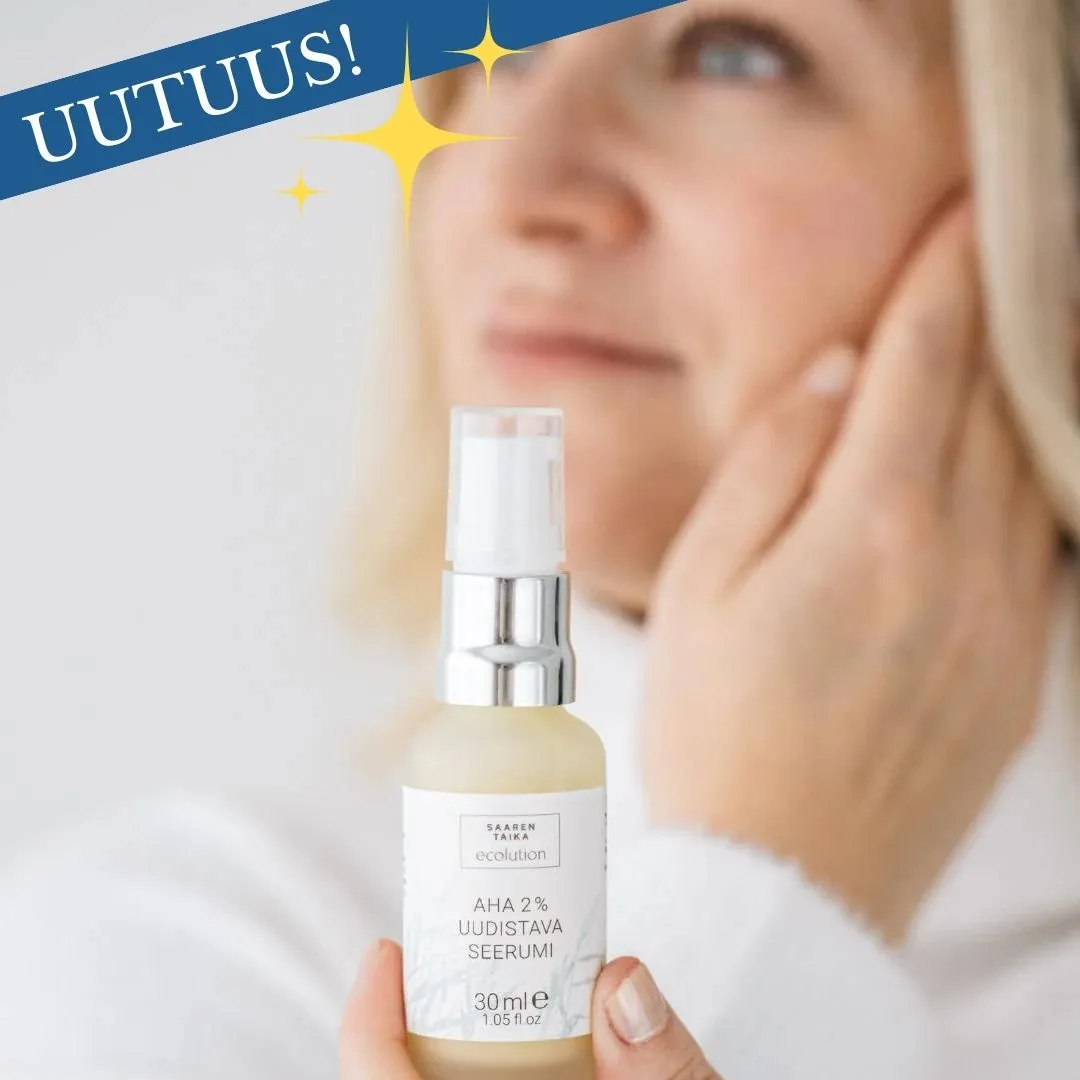 AHA 2% seerumi, aknearvet, melasma, maksaläiskät, ihoa kirkastava ja sävyä tasoittava, parabeeniton, vegaaninen, 97% luonnollinen, 30ml - Saaren Taika Ecolution