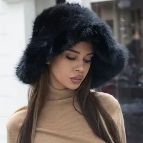 Black Winter Fluffy Faux Fur Bucket Hat (Copy)