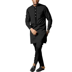 Clothes for Men's Long Sleeve Designer Tradition Casual Dashiki Top Shirts and Pants Sets