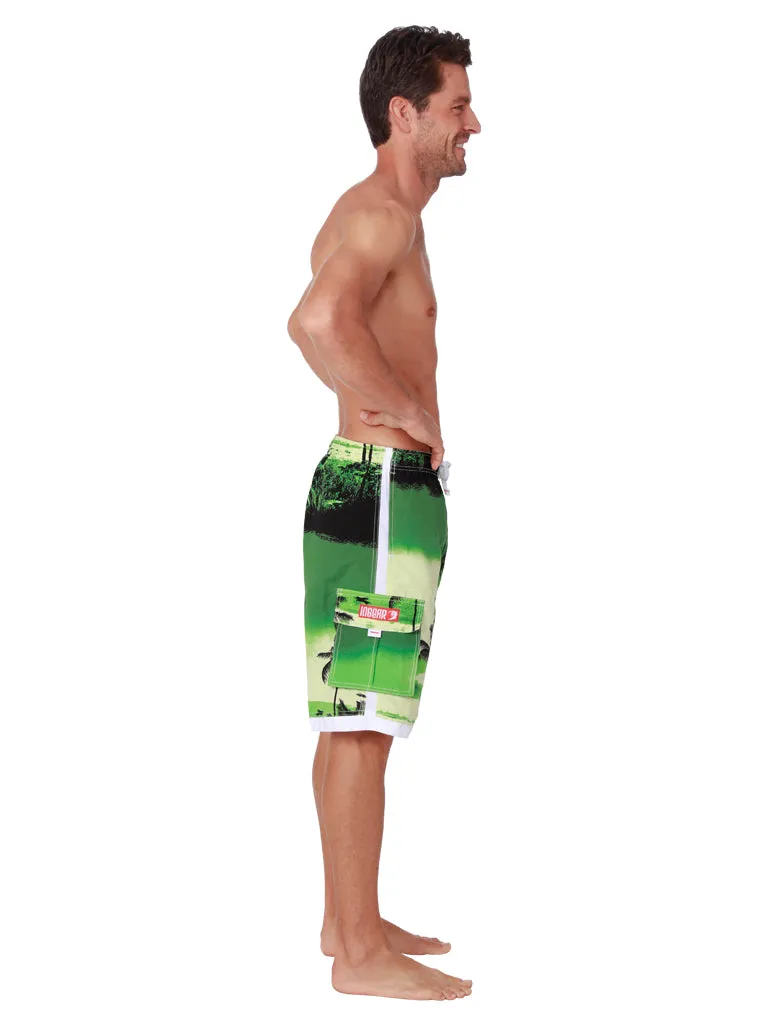 Men's Elasticized Swim Shorts - Board Shorts in green hues