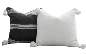 Moroccan Pom Pom Pillow - Square - Set of two Covers - Black Layali - White & Black