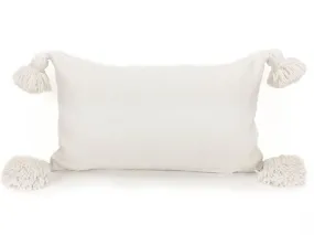 Moroccan PomPom Lumbar Pillow Cover - White