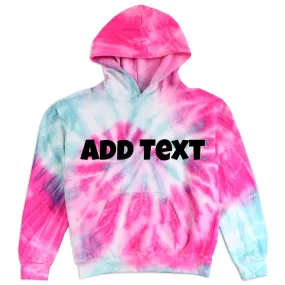 Personalized Neon Tie Dye Fleece Pullover Hooded Sweatshirt - Aqua/Pink